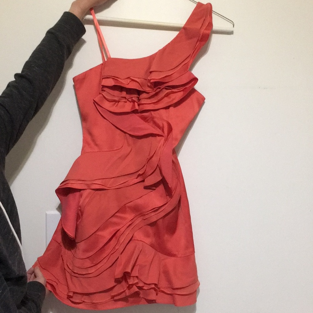 BCBGMaxAzria One Shoulder Dress in Coral